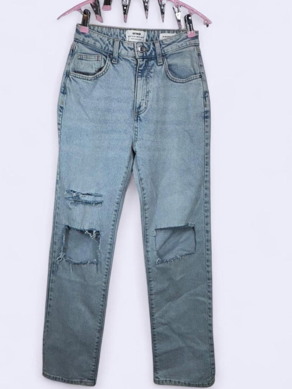 Cotton On Slim Straight Distressed Light Wash Jeans Size 4